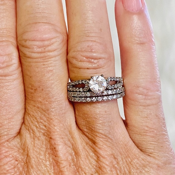 925 Sterling Silver CZ Two Piece Bridal Ring Set - Picture 5 of 10